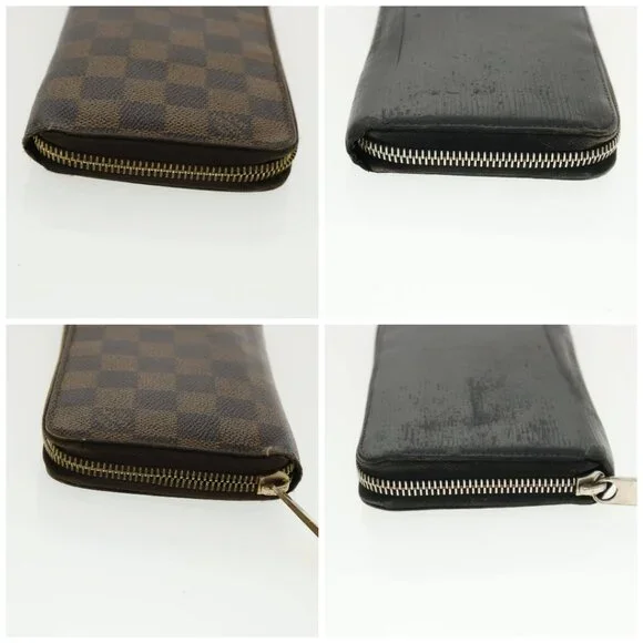 LOUIS VUITTON Damier Ebene Epi Wallet Leather 3Set Black White
